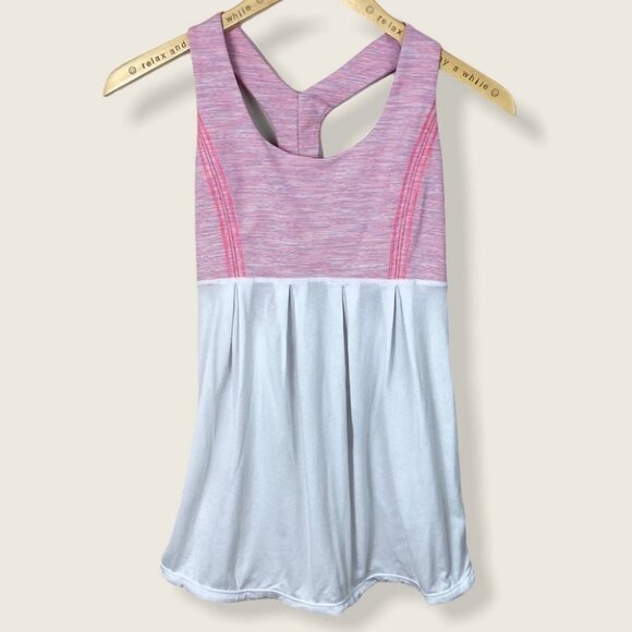 Lululemon Power Dance Tank Pink White‎ Size 6 Built In Bra Yoga Running Top Run - Picture 3 of 10